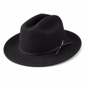 YESCRIBIR Open Road Black 100% Wool Felt Fedora Hat Size L Western Arrow Unisex